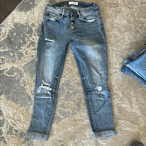 KanCan Blue Ankle Cropped Distressed Jeans